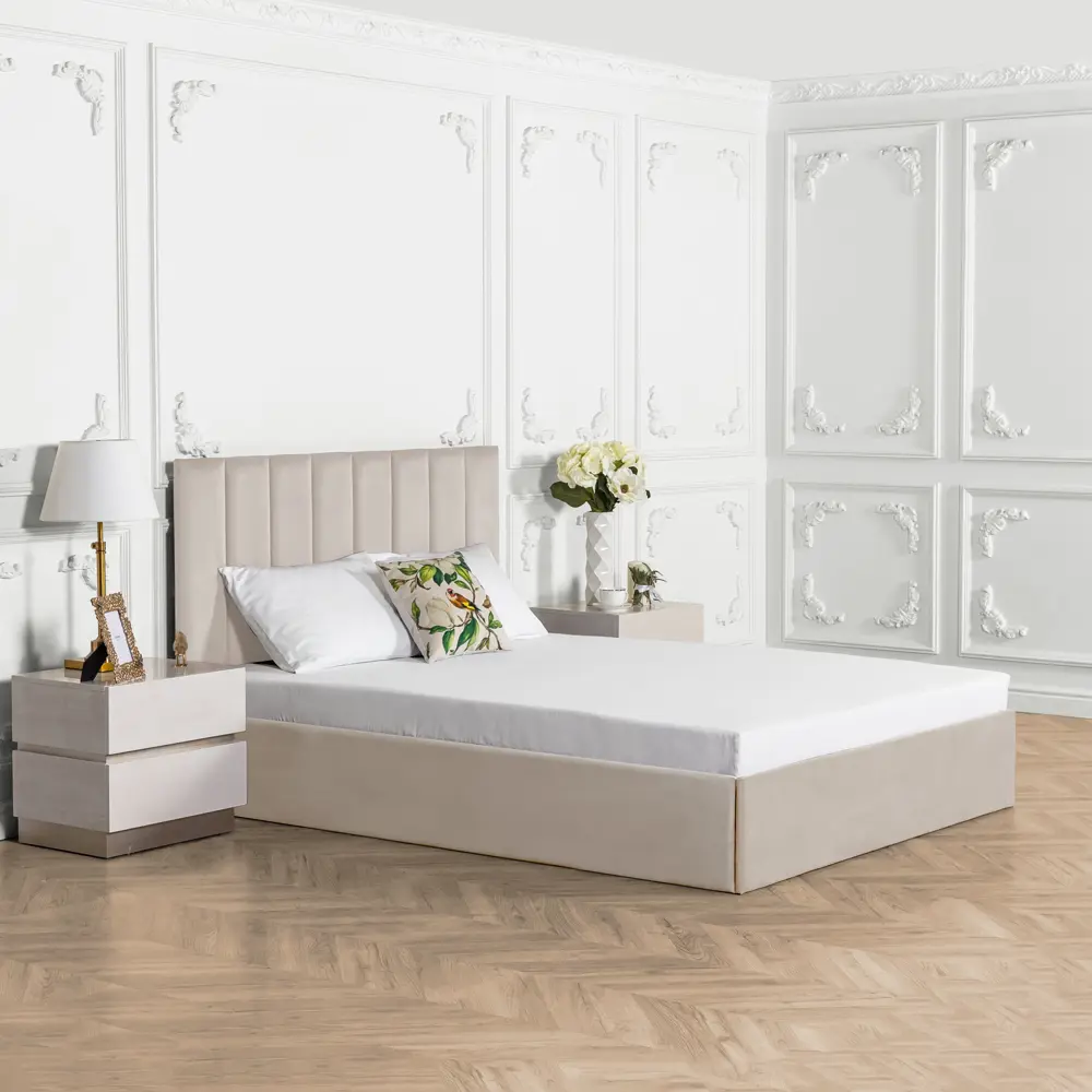Фото 6 Кровать двуспальная Dg-home Вега 206x109x207 см велюр цвет кремовый Фото 6 Кровать двуспальная Dg-home Вега 206x109x207 см велюр цвет кремовый