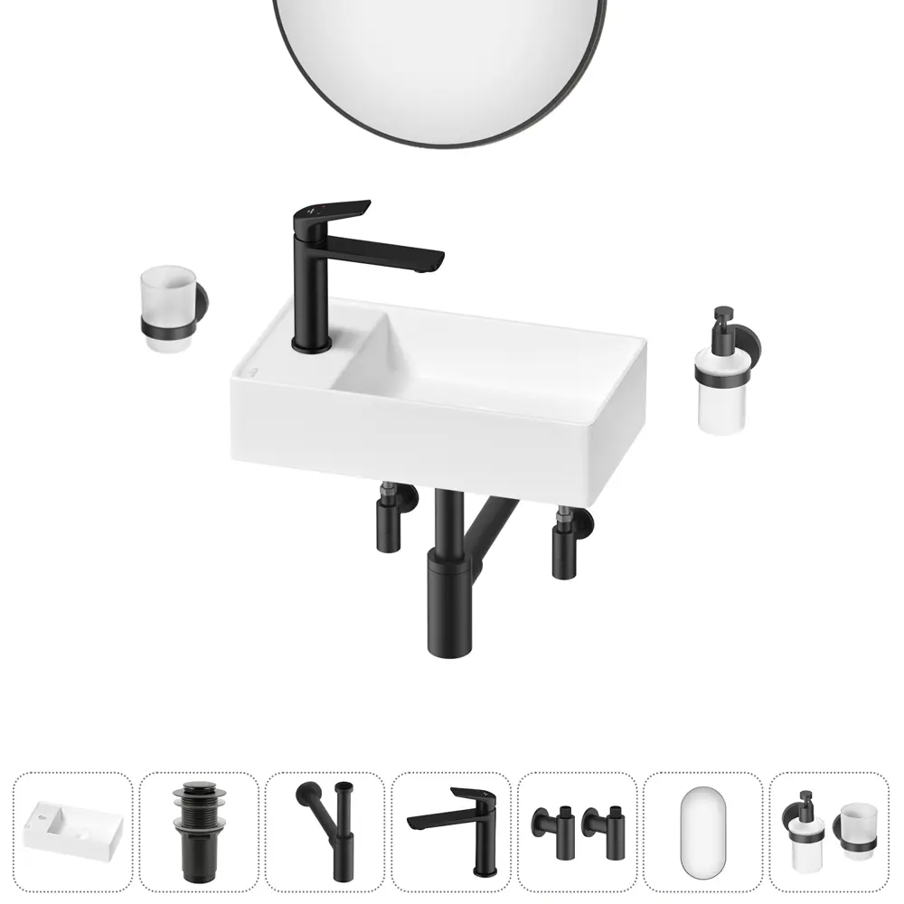 Фото Раковина мини Wellsee WC Area 41см комплект 7 в 1 20218140R