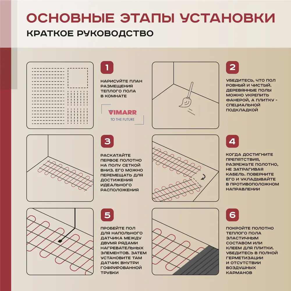 Фото 11 Нагревательный мат для теплого пола Vimarr LM 540LM150KM1.0-M1-32 1 м² 150 Вт с черным WiFi программируемым терморегулятором Фото 11 Нагревательный мат для теплого пола Vimarr LM 540LM150KM1.0-M1-32 1 м² 150 Вт с черным WiFi программируемым терморегулятором