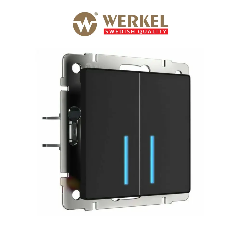Фото Выключатель сенсорный встраиваемый Werkel W4520008 2 клавиши с подсветкой цвет черный Фото Выключатель сенсорный встраиваемый Werkel W4520008 2 клавиши с подсветкой цвет черный