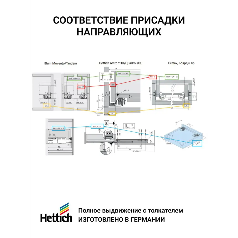 Фото 7 Направляющие для ящиков Hettich Quadro V6 YOU с толкателем Push to Open NL550 мм полное выдвижение 3 комплекта Фото 7 Направляющие для ящиков Hettich Quadro V6 YOU с толкателем Push to Open NL550 мм полное выдвижение 3 комплекта