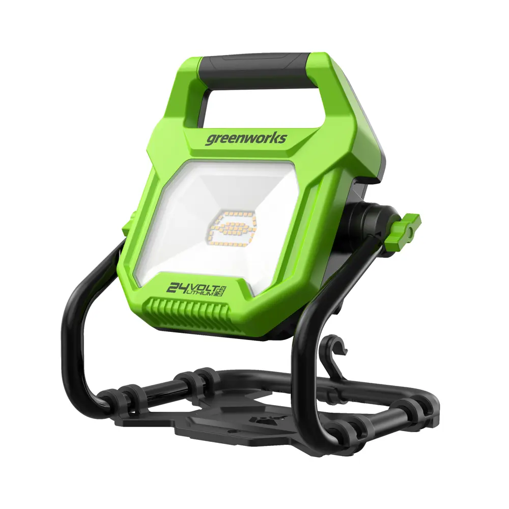 Фото Прожектор с гибрид питанием Greenworks G24WL 24V/110-220V 2000 лм 2 крюка крепление на стену кабель 30см без АКБ и ЗУ Фото Прожектор с гибрид питанием Greenworks G24WL 24V/110-220V 2000 лм 2 крюка крепление на стену кабель 30см без АКБ и ЗУ