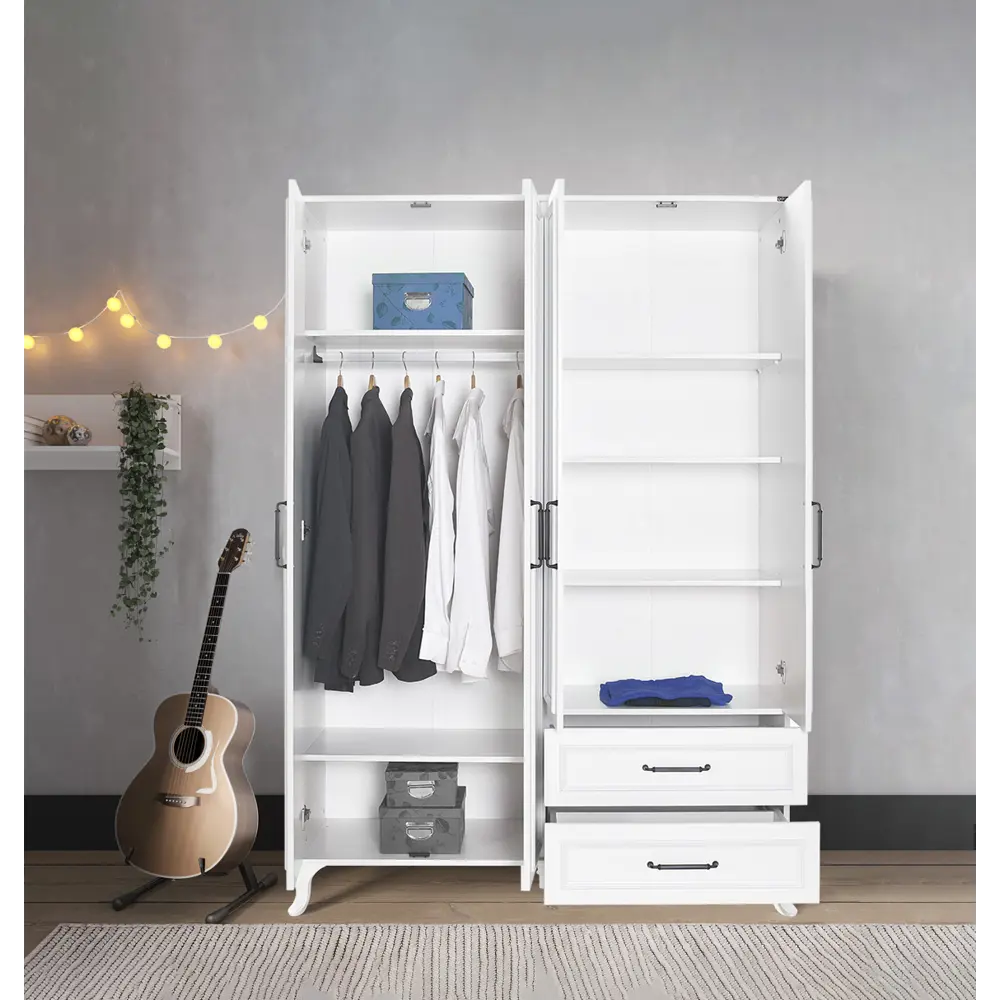 Фото 8 Шкаф Adore GRD-1042-DD-3 138x199x51 см ДСП цвет белый Фото 8 Шкаф Adore GRD-1042-DD-3 138x199x51 см ДСП цвет белый