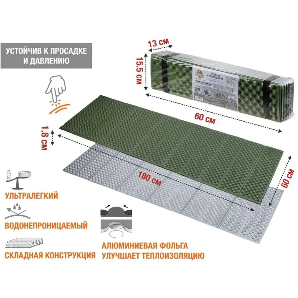 Фото 2 Коврик туристический Arizone Coyote Plus (28-180602) складной каремат с фольгой
