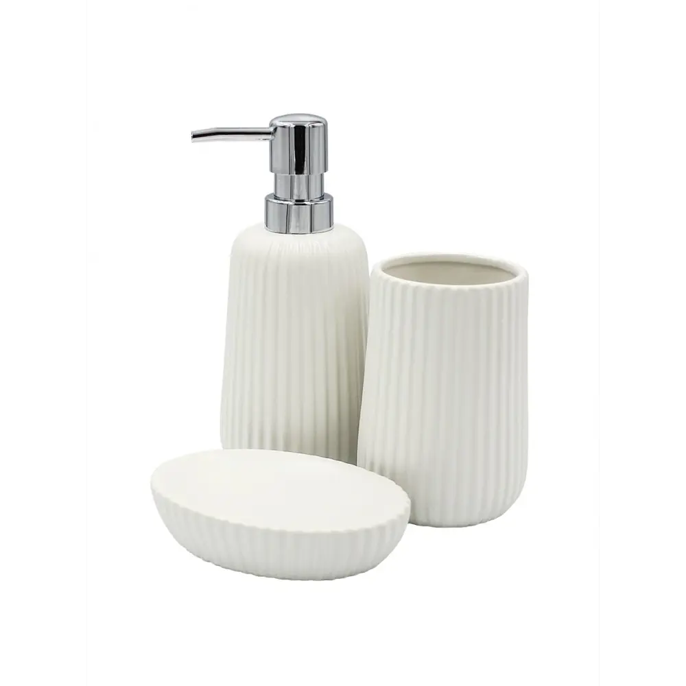 Фото Набор аксессуаров для ванной комнаты Bath Plus Guscio SET3: дозатор для жидкого мыла, мыльница, стакан для зубных щеток Фото Набор аксессуаров для ванной комнаты Bath Plus Guscio SET3: дозатор для жидкого мыла, мыльница, стакан для зубных щеток