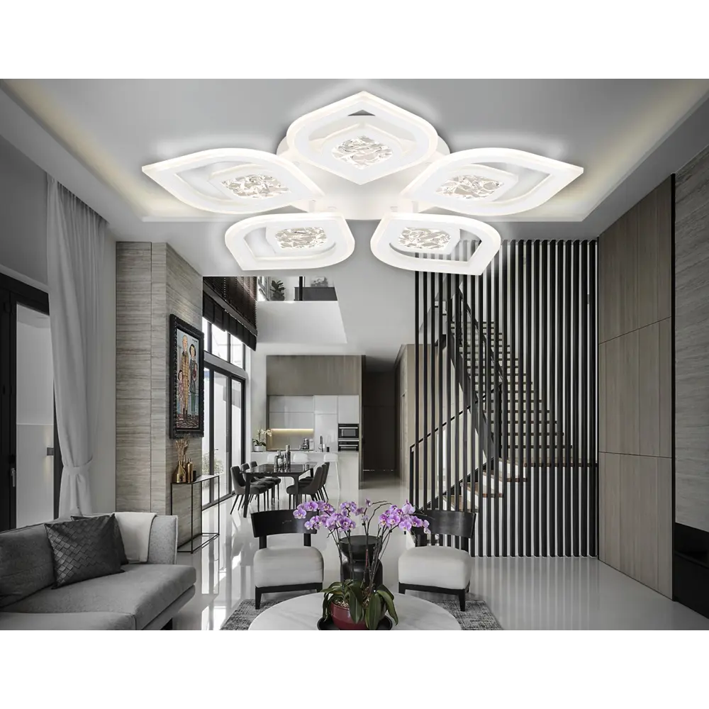 Фото 7 Люстра потолочная светодиодная Ambrella Light Acrylica с пультом управления 23 м² регулируемый белый свет цвет белый Фото 7 Люстра потолочная светодиодная Ambrella Light Acrylica с пультом управления 23 м² регулируемый белый свет цвет белый