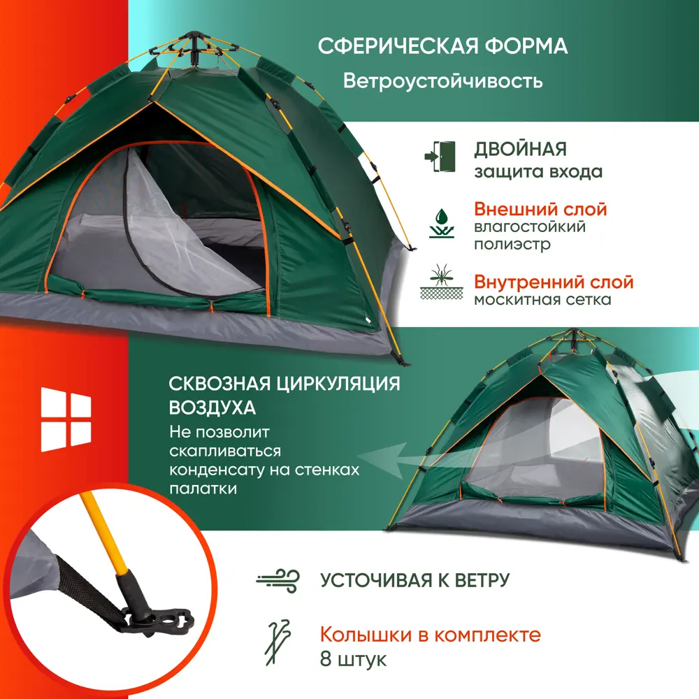 Фото 3 Палатка 2-х местная Ami Travel-2 зеленый Фото 3 Палатка 2-х местная Ami Travel-2 зеленый