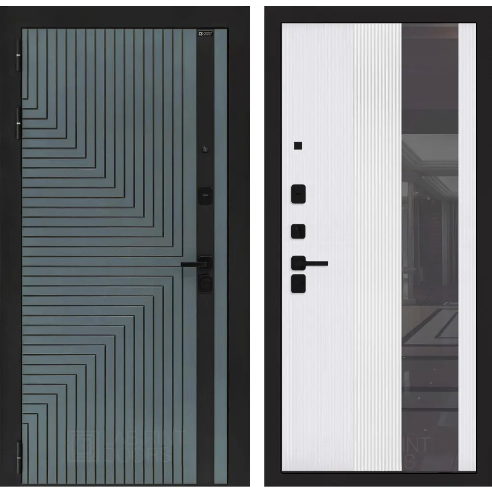 Фото Входная дверь Labirintdoors Кредор левый 205x96см цвет серо-зеленый с патиной/белый софт рельеф с зеркалом П32 Фото Входная дверь Labirintdoors Кредор левый 205x96см цвет серо-зеленый с патиной/белый софт рельеф с зеркалом П32