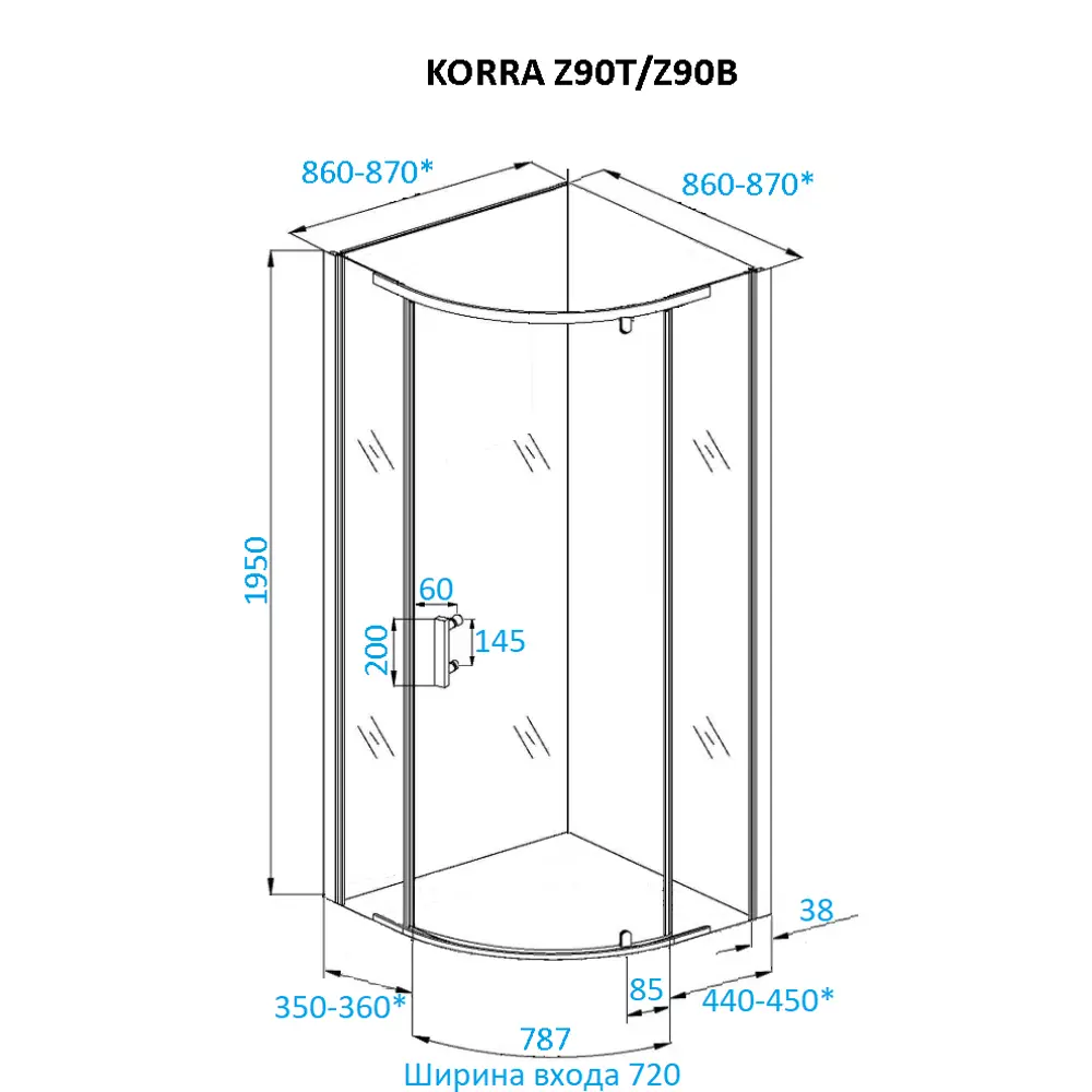 Фото 9 Душевой уголок Ceruttispa Korra Z90B 90x90см без поддона профиль черный стекло прозрачное Фото 9 Душевой уголок Ceruttispa Korra Z90B 90x90см без поддона профиль черный стекло прозрачное