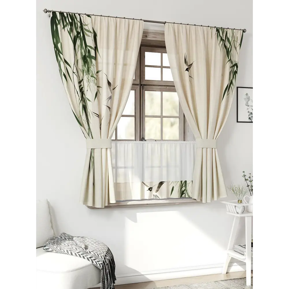 Фото 3 Комплект штор Comfy way CW705126-160 на шторной ленте 160x150 см цвет бежевый, зеленый Фото 3 Комплект штор Comfy way CW705126-160 на шторной ленте 160x150 см цвет бежевый, зеленый