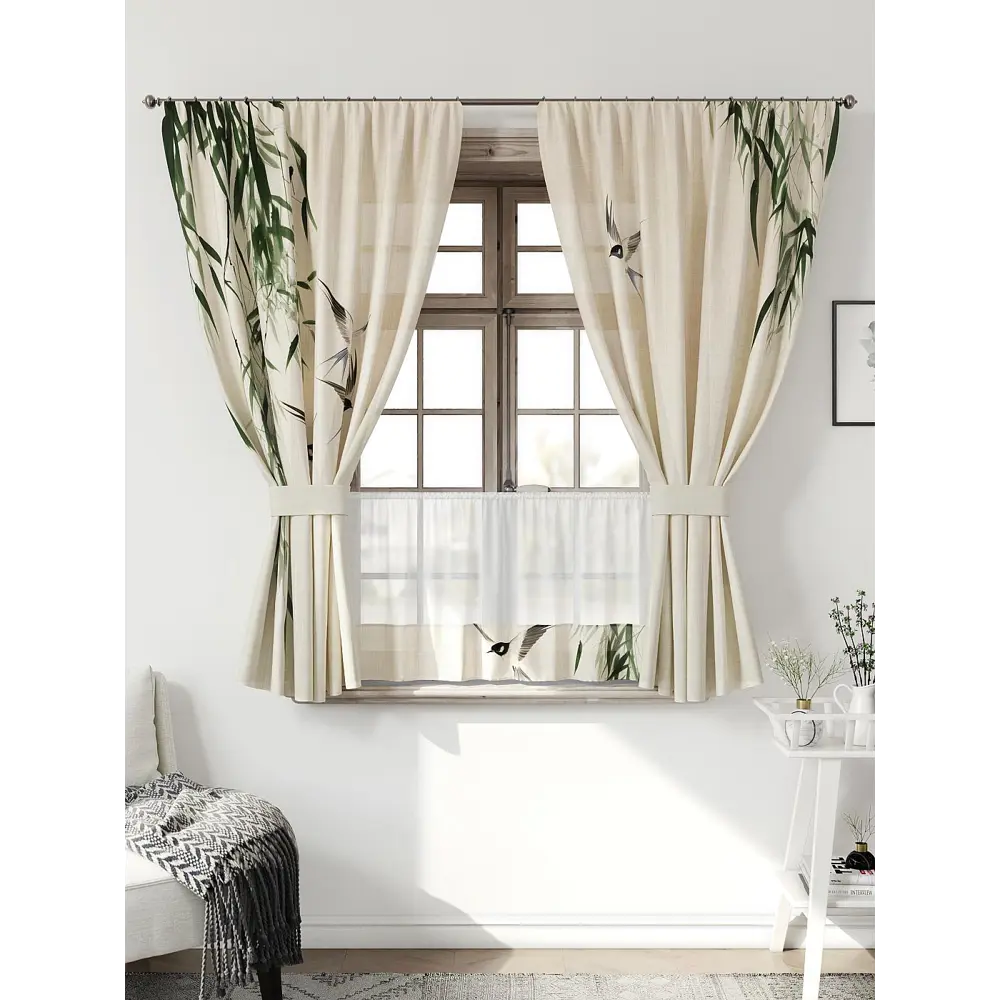Фото Комплект штор Comfy way CW705126-160 на шторной ленте 160x150 см цвет бежевый, зеленый Фото Комплект штор Comfy way CW705126-160 на шторной ленте 160x150 см цвет бежевый, зеленый