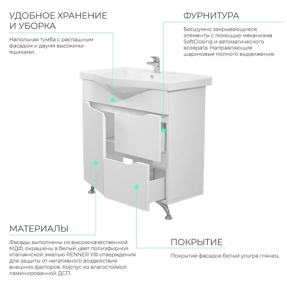 Фото 3 Тумба под раковину напольная Toppus 9711.007 70см цвет белый Фото 3 Тумба под раковину напольная Toppus 9711.007 70см цвет белый
