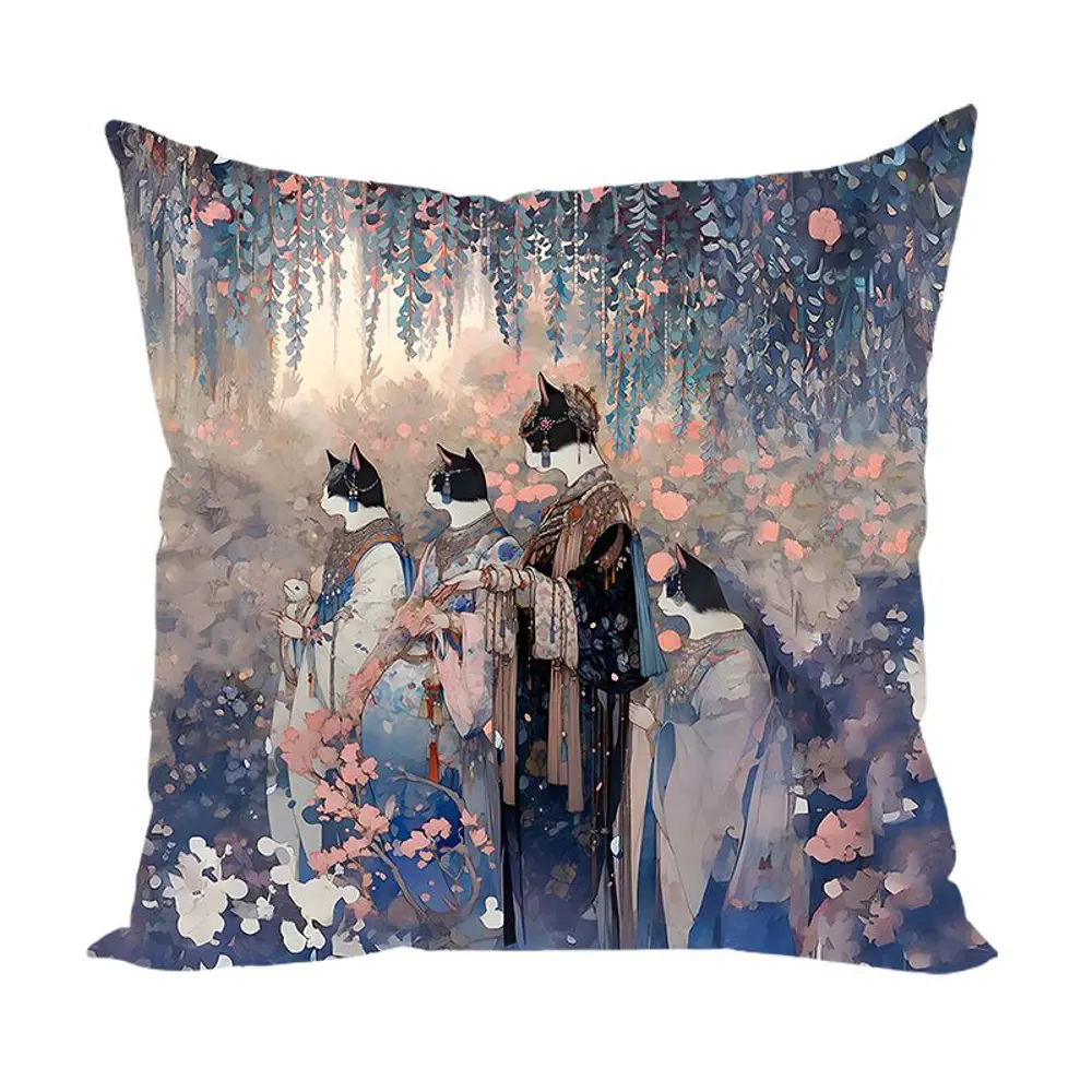 Фото Подушка декоративная Zaberite КотоСемья в саду Япония 7028, 40x40 см Фото Подушка декоративная Zaberite КотоСемья в саду Япония 7028, 40x40 см