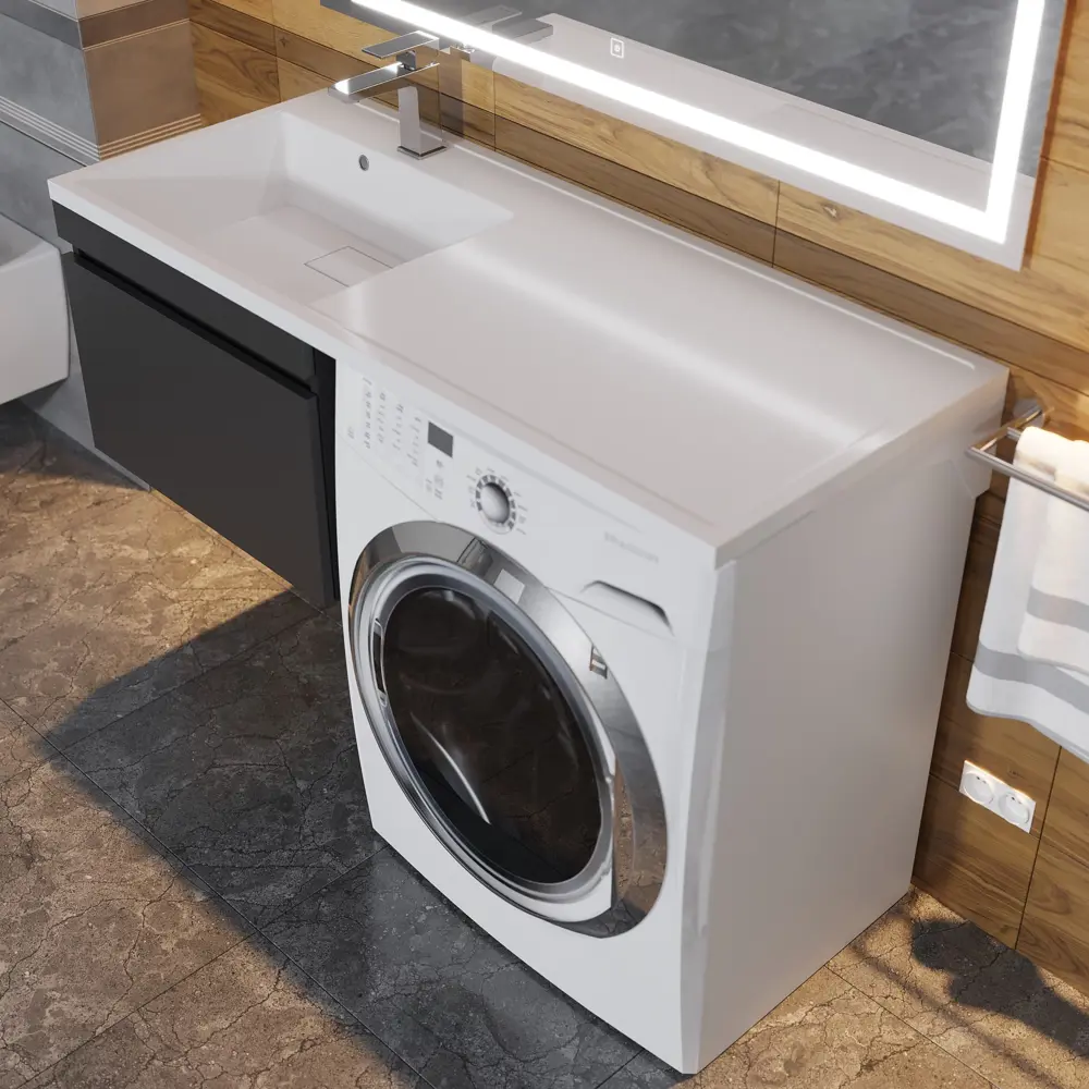 Фото 5 Тумба с раковиной под стиральную машину подвесная Uperwood Magenta 60x120 см черная выдвижной ящик левая Фото 5 Тумба с раковиной под стиральную машину подвесная Uperwood Magenta 60x120 см черная выдвижной ящик левая