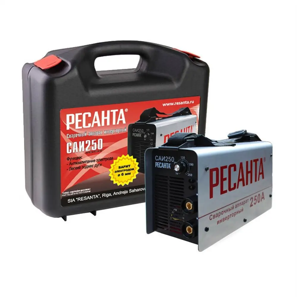 Фото Сварочный аппарат инверторный Ресанта САИ-250 00-00000711, 250 А, до 5 мм Фото Сварочный аппарат инверторный Ресанта САИ-250 00-00000711, 250 А, до 5 мм