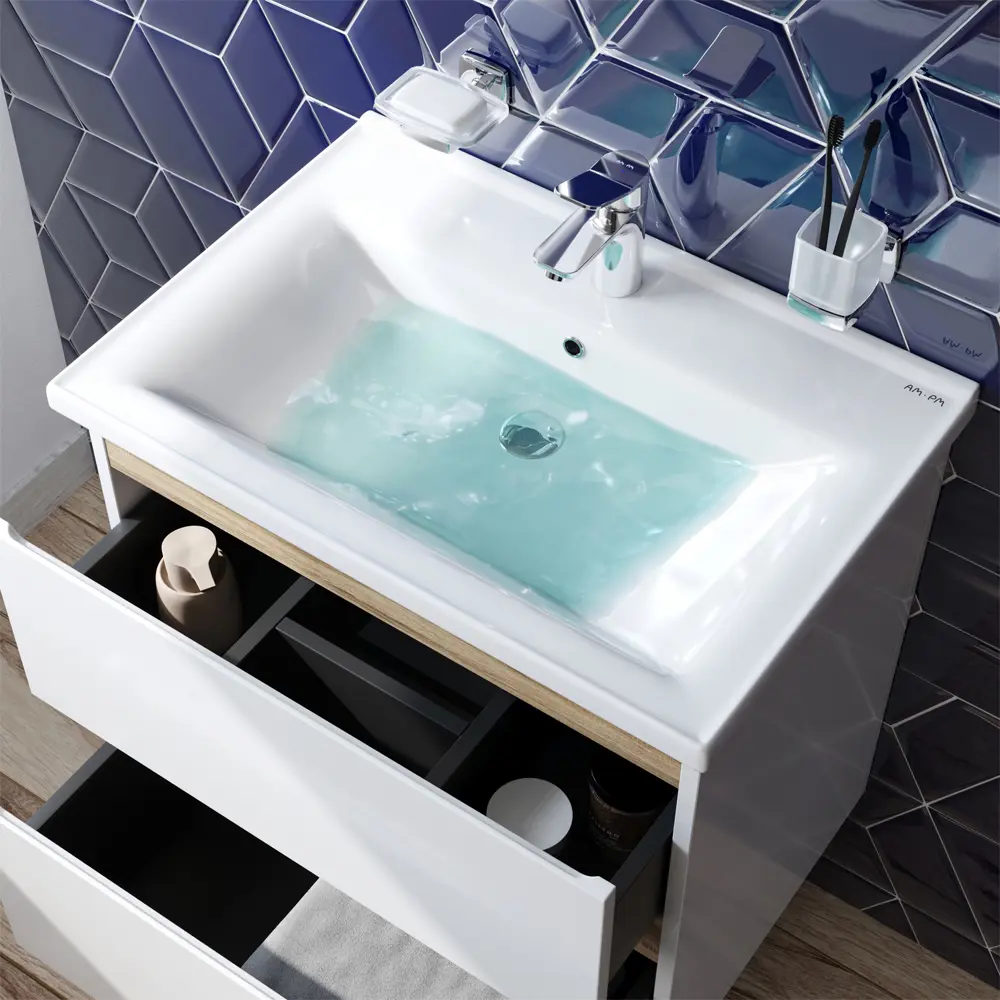 Фото 4 Тумба AM.PM X-Joy M85A-FHX0652-WC0652WG подвесная, 65 см, 2 ящика, белый глянец, с раковиной Фото 4 Тумба AM.PM X-Joy M85A-FHX0652-WC0652WG подвесная, 65 см, 2 ящика, белый глянец, с раковиной