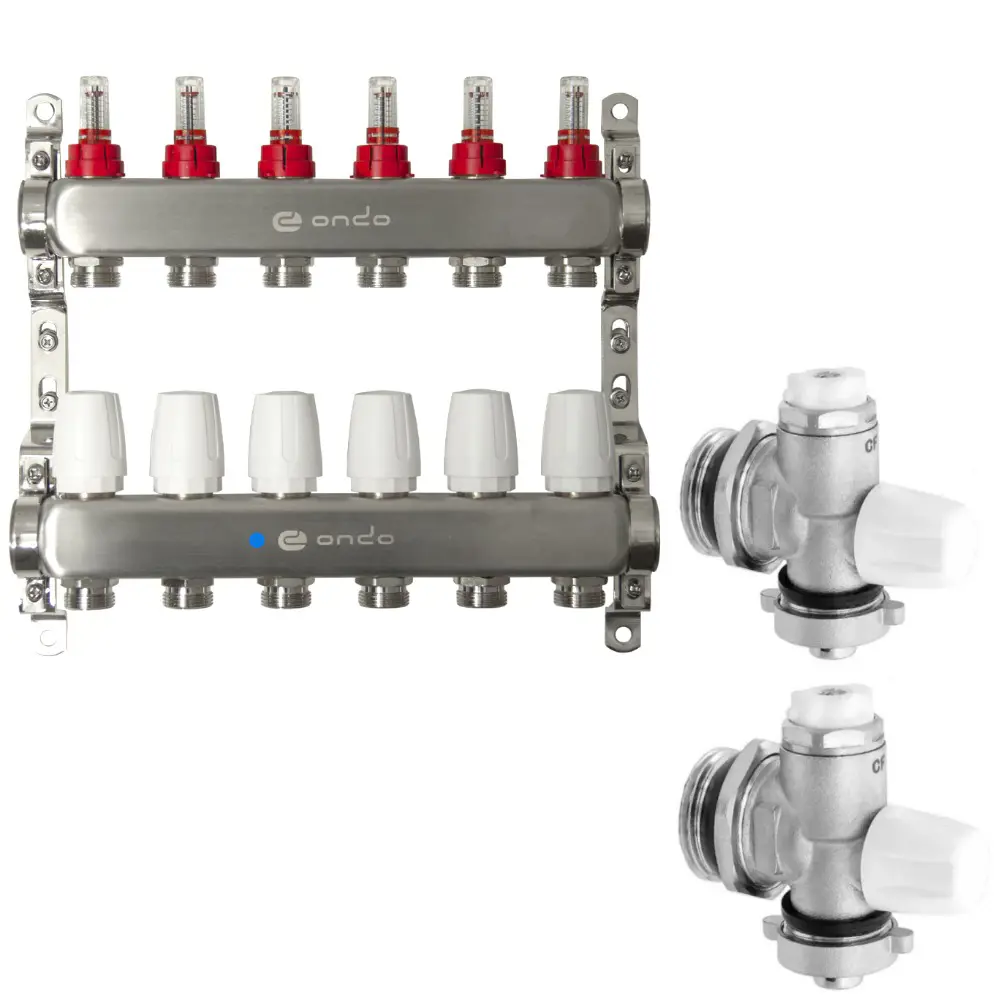 Фото Коллекторная группа с расходомерами Ondo Kit BKGWDV06KITM 1"x3/4" евроконус 6 выходов нержавеющая сталь