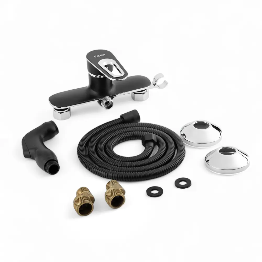 Фото 5 Смеситель для биде POTATO P20274-6 шаровый с гигиенической лейкой, черный матовый с хромированными вставками Фото 5 Смеситель для биде POTATO P20274-6 шаровый с гигиенической лейкой, черный матовый с хромированными вставками