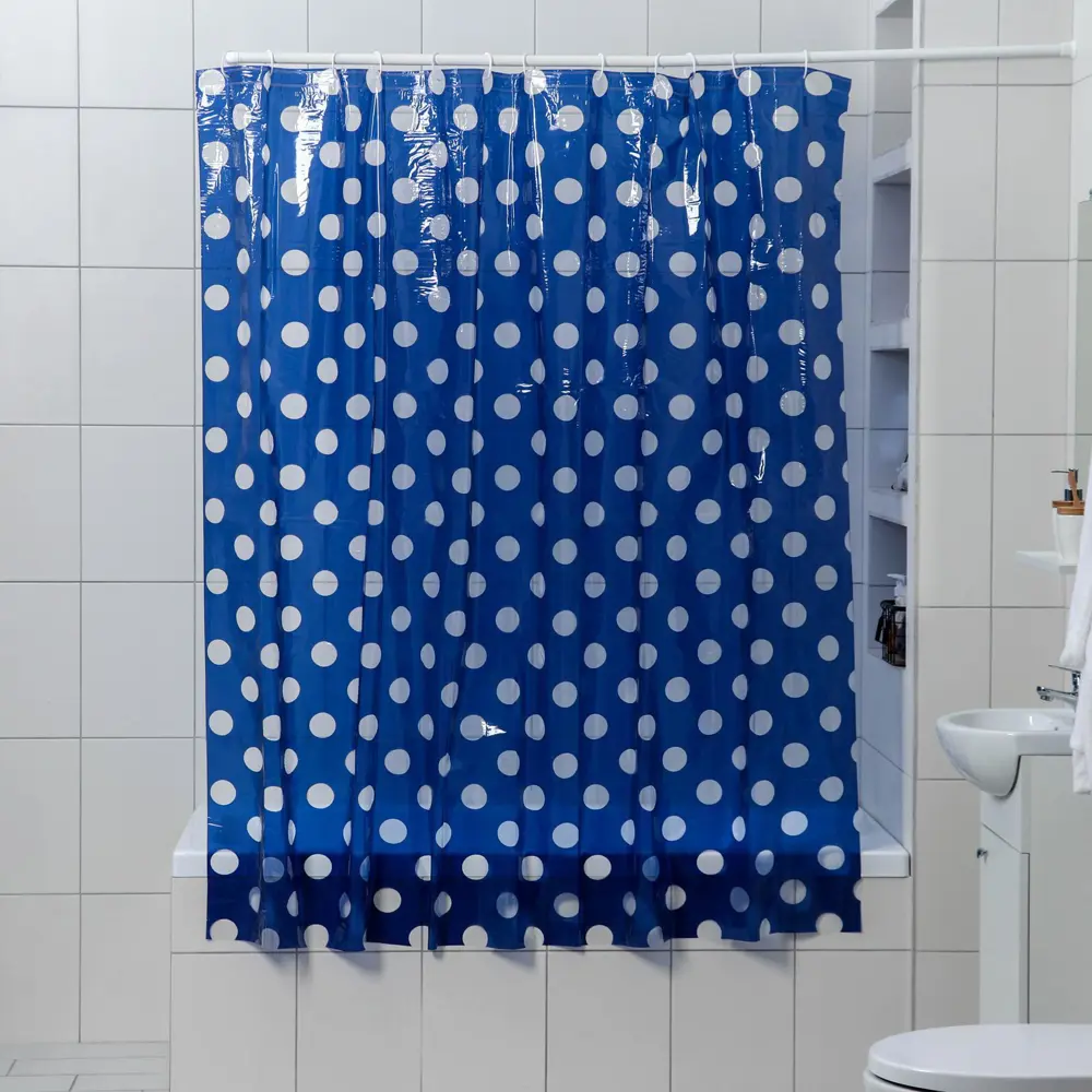 Фото Шторка для ванной комнаты Доляна 4473433 180x180см цвет синий