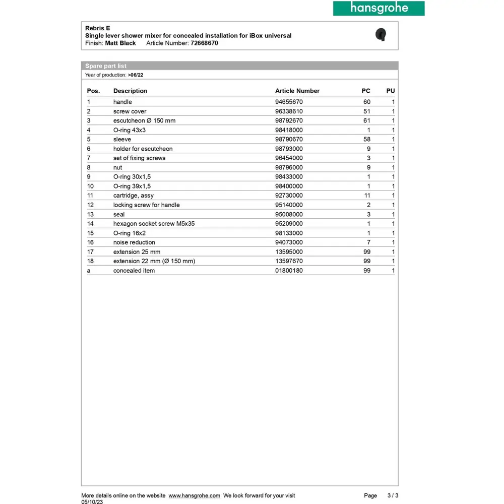 Фото 7 Встраиваемый смеситель для душа Hansgrohe Rebris E 72668670 Фото 7 Встраиваемый смеситель для душа Hansgrohe Rebris E 72668670