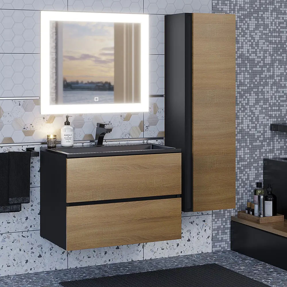 Фото 12 Тумба под раковину Uperwood 2930205157 70см цвет черный/дуб сонома