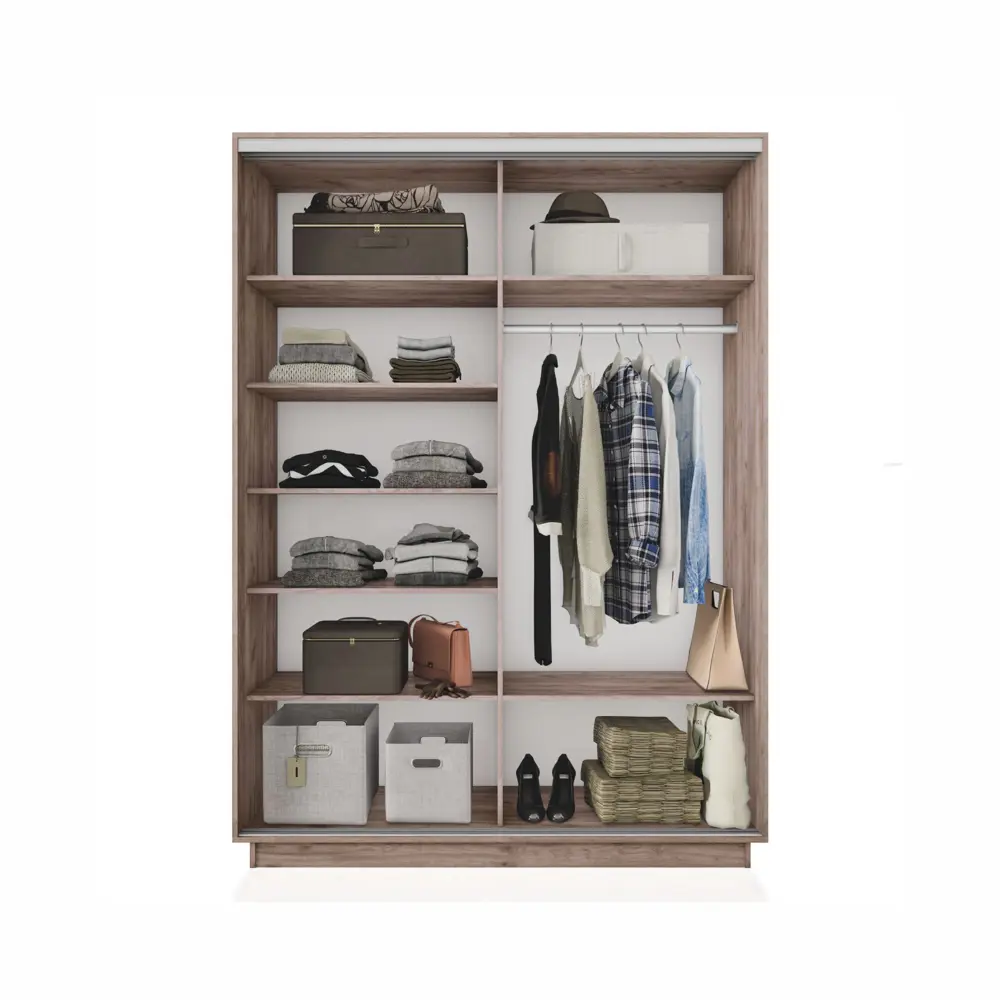 Фото 3 Шкаф-купе с зеркалом МК Е1-Юг Экспресс 220x120x60 см 7 полок ЛДСП цвет крафт табачный