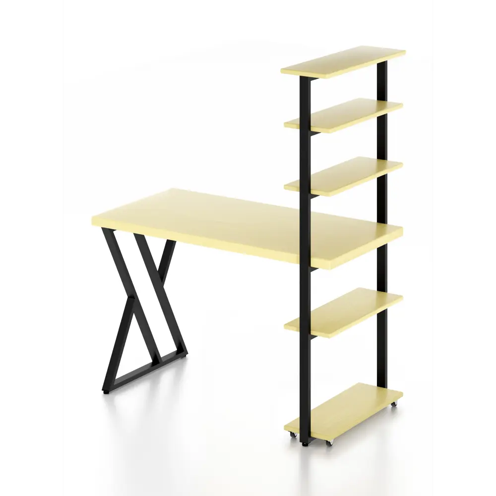 Фото 2 Стол Solarius loft с 5 полками столешница 40 мм 60x145x120 см черные металлические Z-образные ножки сосна цвет ванильный Фото 2 Стол Solarius loft с 5 полками столешница 40 мм 60x145x120 см черные металлические Z-образные ножки сосна цвет ванильный