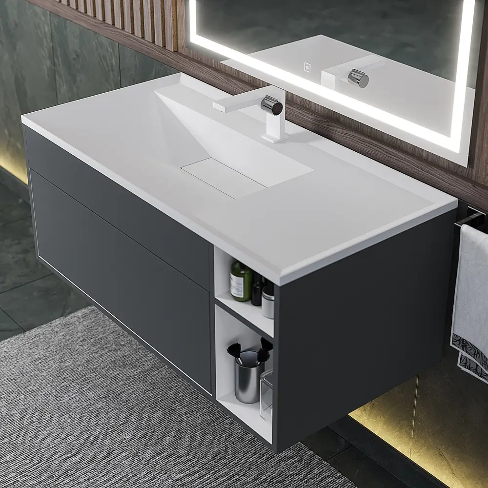 Фото 7 Тумба с раковиной для ванной Uperwood Lotus Premium 100x50x44 см подвесная серая Фото 7 Тумба с раковиной для ванной Uperwood Lotus Premium 100x50x44 см подвесная серая