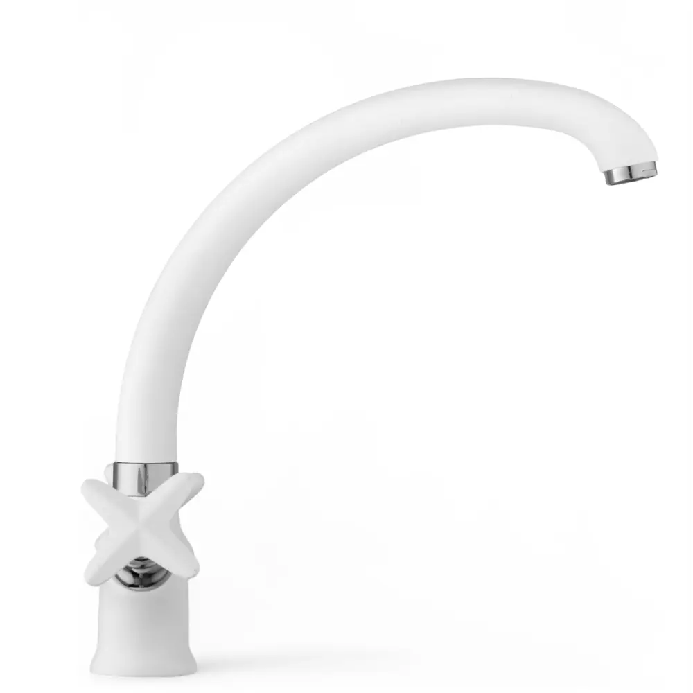 Фото 3 Смеситель для кухни Potato P42322-7 поворотный излив 22 см цвет белый