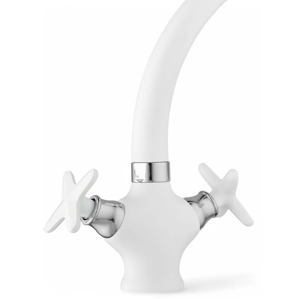 Фото 2 Смеситель для кухни Potato P42322-7 поворотный излив 22 см цвет белый