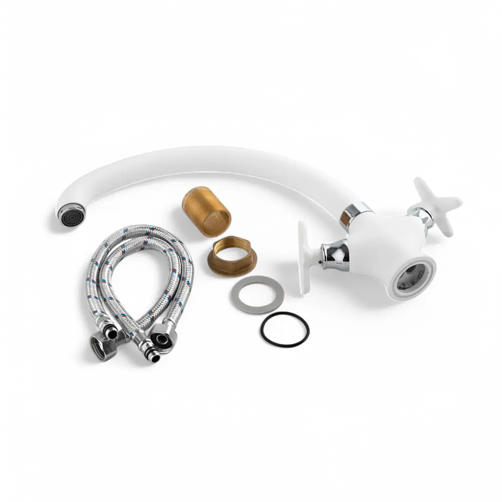 Фото 5 Смеситель для кухни Potato P42322-7 поворотный излив 22 см цвет белый