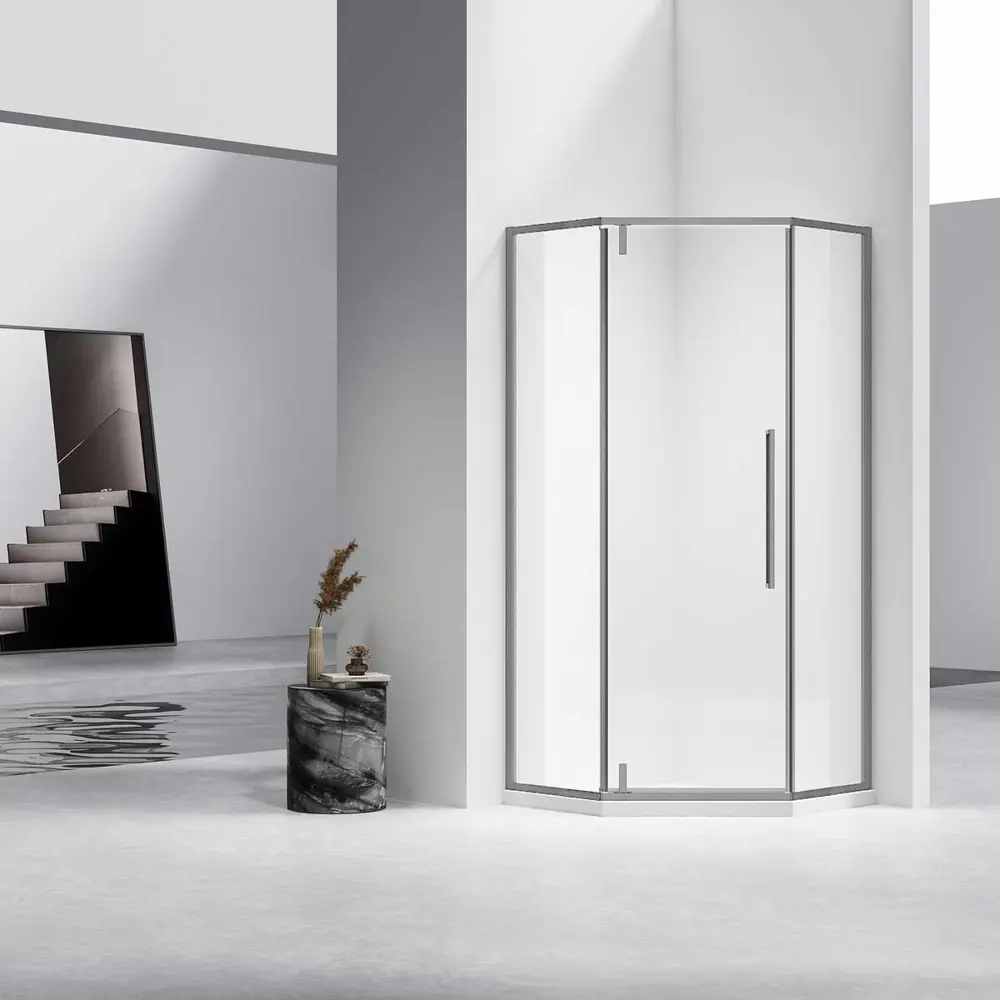 Фото Душевой уголок Vincea Slim-N VSP-4SN900CLGM пятиугольный 90x90см антрацит профиль эффект стекла прозрачный Фото Душевой уголок Vincea Slim-N VSP-4SN900CLGM пятиугольный 90x90см антрацит профиль эффект стекла прозрачный