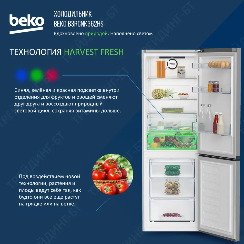 Фото 3 Отдельностоящий холодильник Beko B3RCNK362HSB 59.5x186 см цвет серебристый Фото 3 Отдельностоящий холодильник Beko B3RCNK362HSB 59.5x186 см цвет серебристый