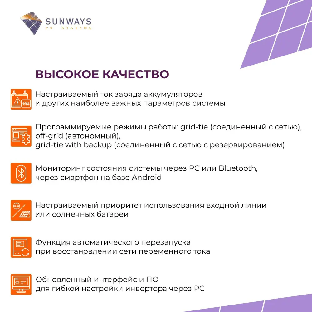 Фото 3 Инвертор для солнечных панелей Sunways UMX II MPPT 3024 3000 Вт 24 В Фото 3 Инвертор для солнечных панелей Sunways UMX II MPPT 3024 3000 Вт 24 В