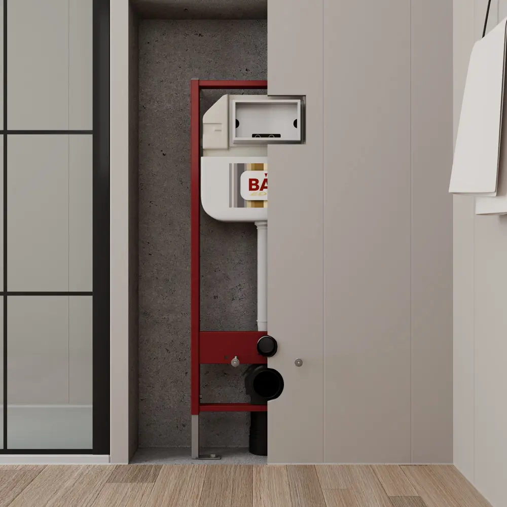 Фото 5 Комплект BAUEDGE NEO45700-BS0001-HQ3-Q00014 6 в 1: инсталляция 45, унитаз безободковый Stil Hurricane3, сиденье дюропласт, кнопка Soul, белая