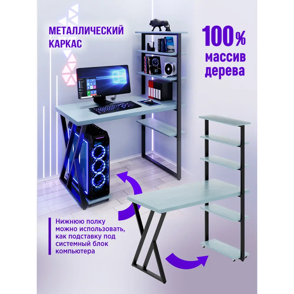 Фото 3 Стол Solarius loft с 5 полками столешница 40 мм 60x145x140 см черные металлические Z-образные ножки сосна цвет голубой Фото 3 Стол Solarius loft с 5 полками столешница 40 мм 60x145x140 см черные металлические Z-образные ножки сосна цвет голубой