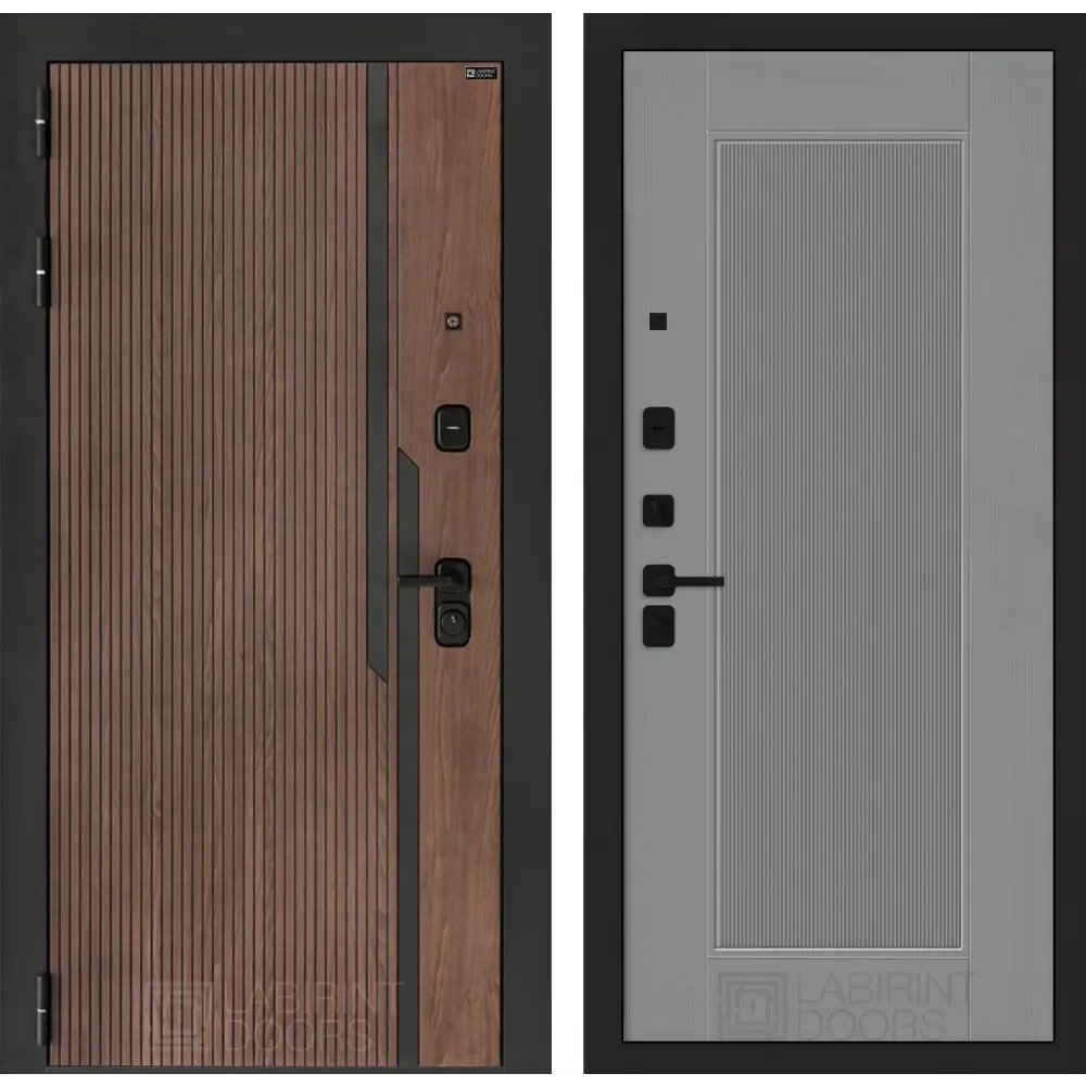 Фото Входная дверь Labirintdoors Кармина левый 205x88см цвет орех американский с патиной/серый софт рельеф с панелью П30 Фото Входная дверь Labirintdoors Кармина левый 205x88см цвет орех американский с патиной/серый софт рельеф с панелью П30