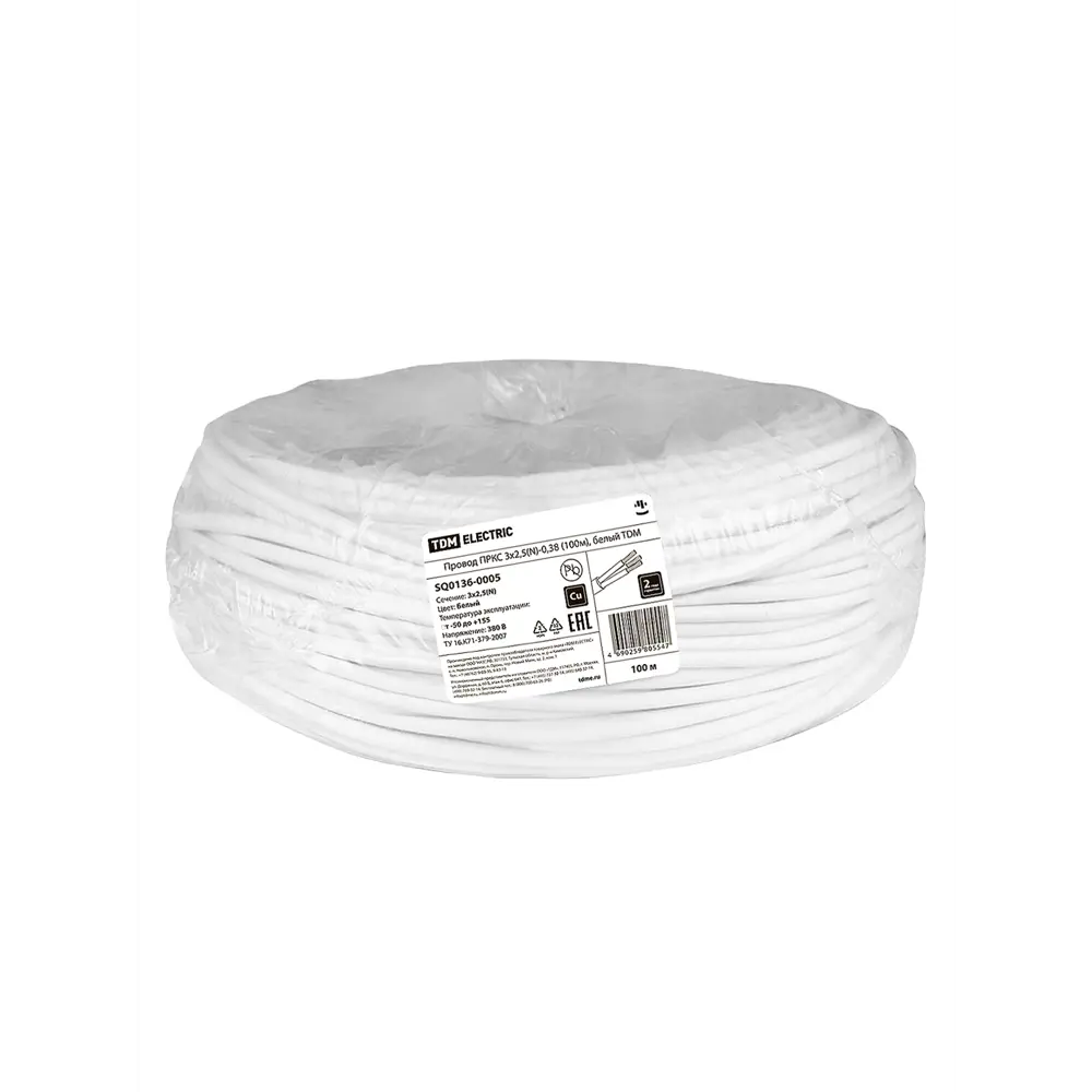 Фото 3 Провод Tdm electric ПРКС 3x2.5(N) 100 м цвет белый Фото 3 Провод Tdm electric ПРКС 3x2.5(N) 100 м цвет белый