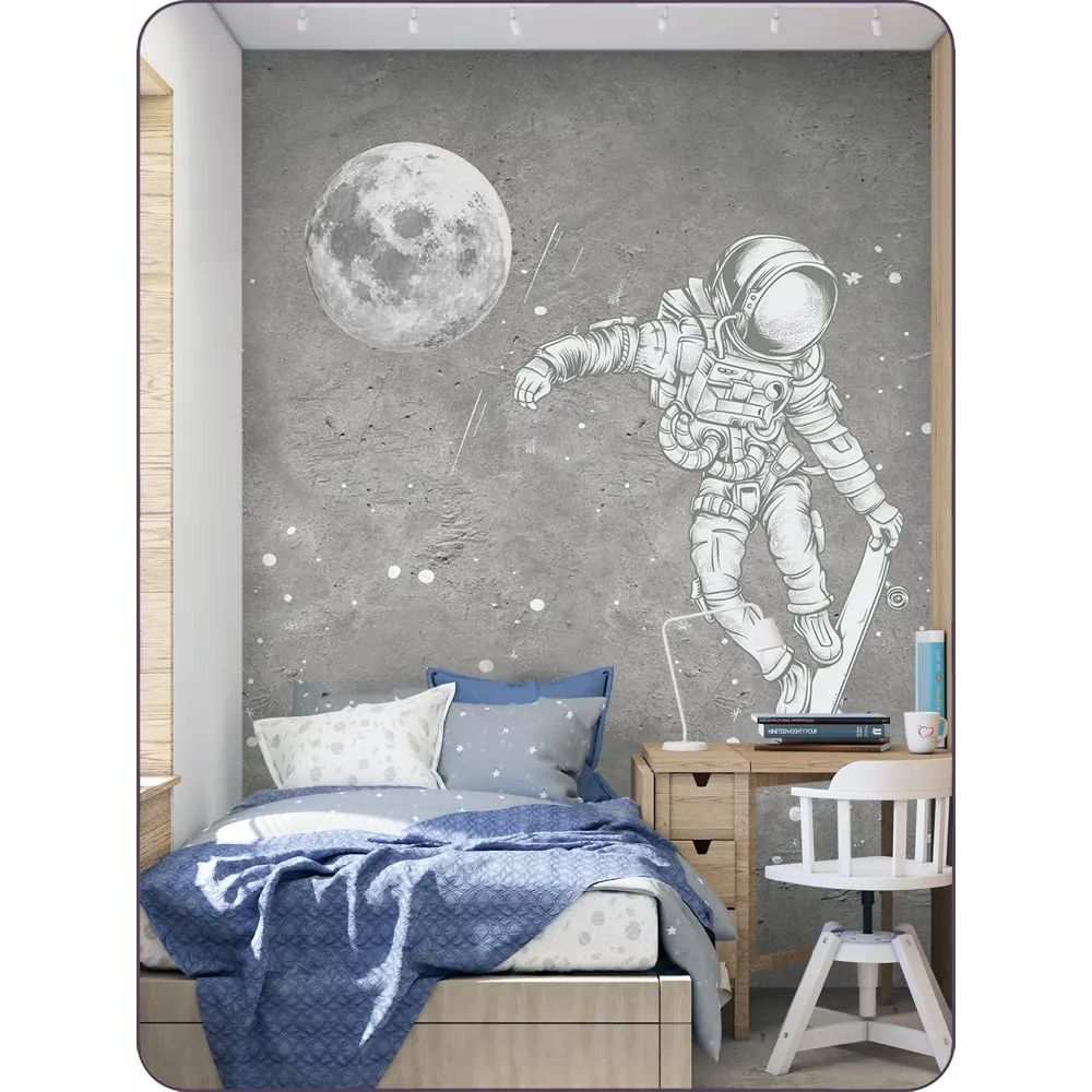 Фото 4 Фотообои флизелиновые Barton Wall 3D Лофт Космонавт на скейте M08105-G, 500x270 см Фото 4 Фотообои флизелиновые Barton Wall 3D Лофт Космонавт на скейте M08105-G, 500x270 см