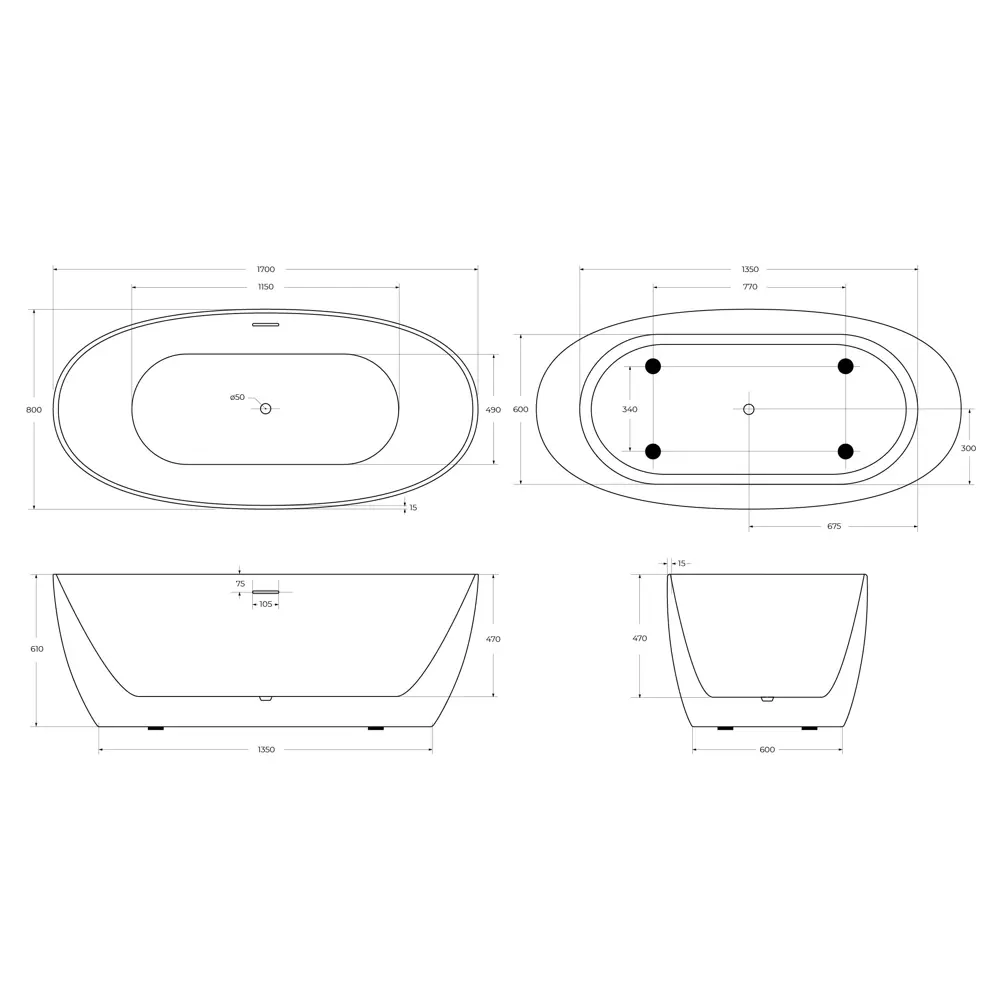 Фото 8 Отдельностоящая ванна Belbagno BB414-1700-800 акрил 170x80см Фото 8 Отдельностоящая ванна Belbagno BB414-1700-800 акрил 170x80см