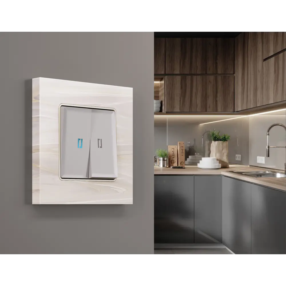 Фото 3 Рамка для розеток и выключателей Ambrella volt Alfa Grand AF930302 2 поста цвет бежевый мрамор