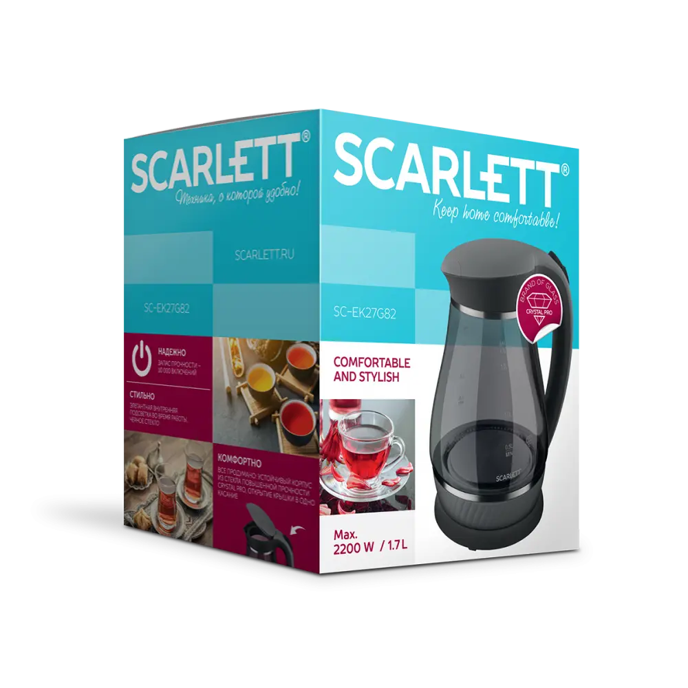 Фото 5 Электрический чайник Scarlett SC-EK27G82 1.7 л стекло цвет черный Фото 5 Электрический чайник Scarlett SC-EK27G82 1.7 л стекло цвет черный