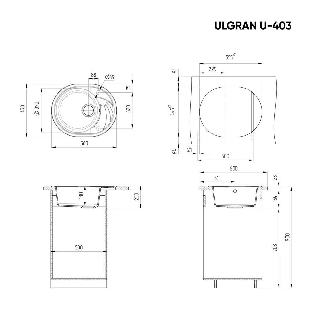 Фото 3 Мойка для кухни Ulgran U-403-309 цвет темно-цвет серый Фото 3 Мойка для кухни Ulgran U-403-309 цвет темно-цвет серый