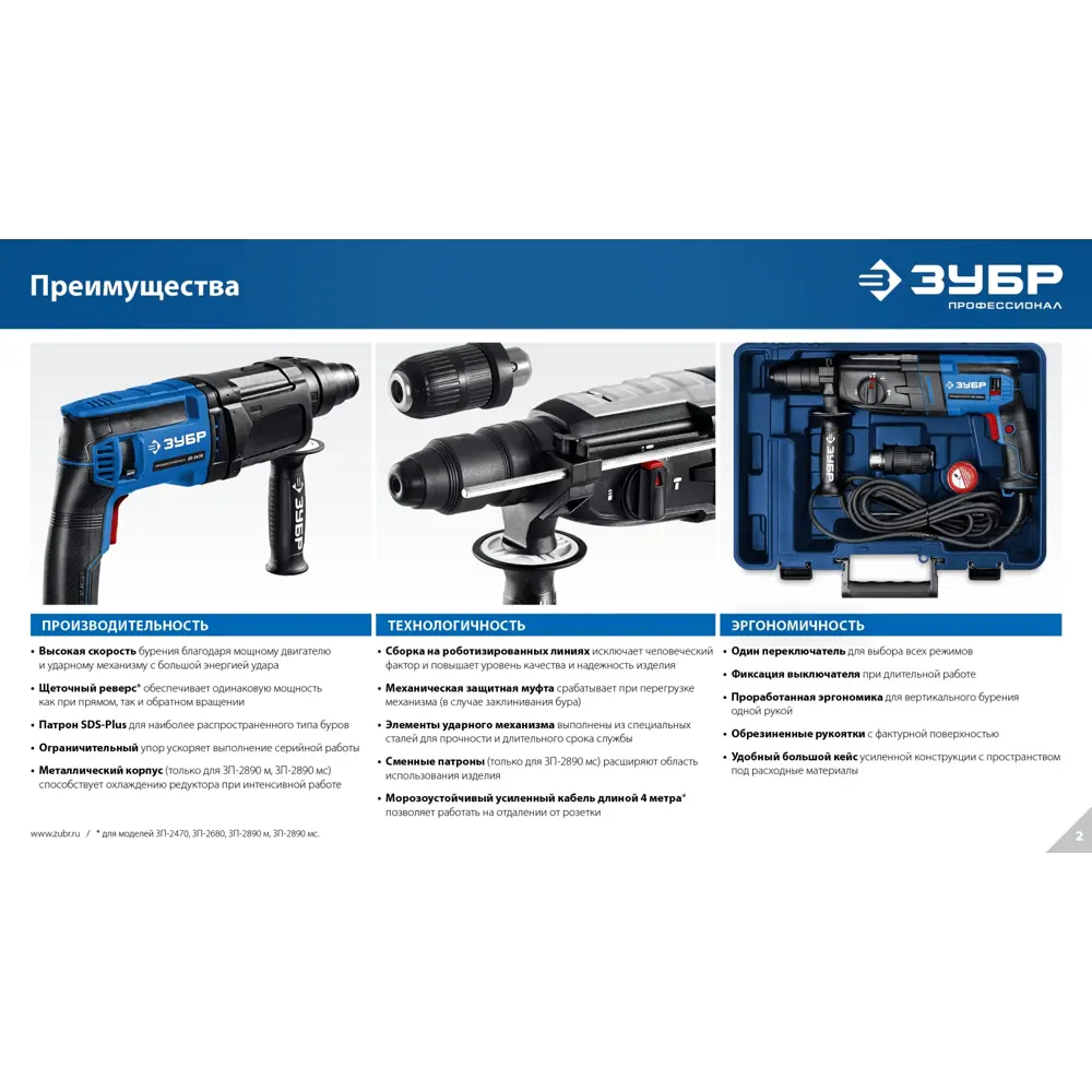 Фото 3 Перфоратор сетевой бесщеточный SDS Plus Зубр Профессионал ЗП-2680, 850 Вт, 2.9 Дж Фото 3 Перфоратор сетевой бесщеточный SDS Plus Зубр Профессионал ЗП-2680, 850 Вт, 2.9 Дж