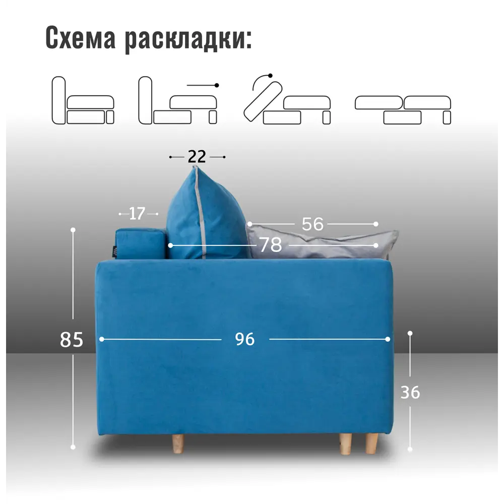 Фото 4 Диван раскладной Cityhd Прямой диван 220x85x96 см велюр цвет синий Фото 4 Диван раскладной Cityhd Прямой диван 220x85x96 см велюр цвет синий