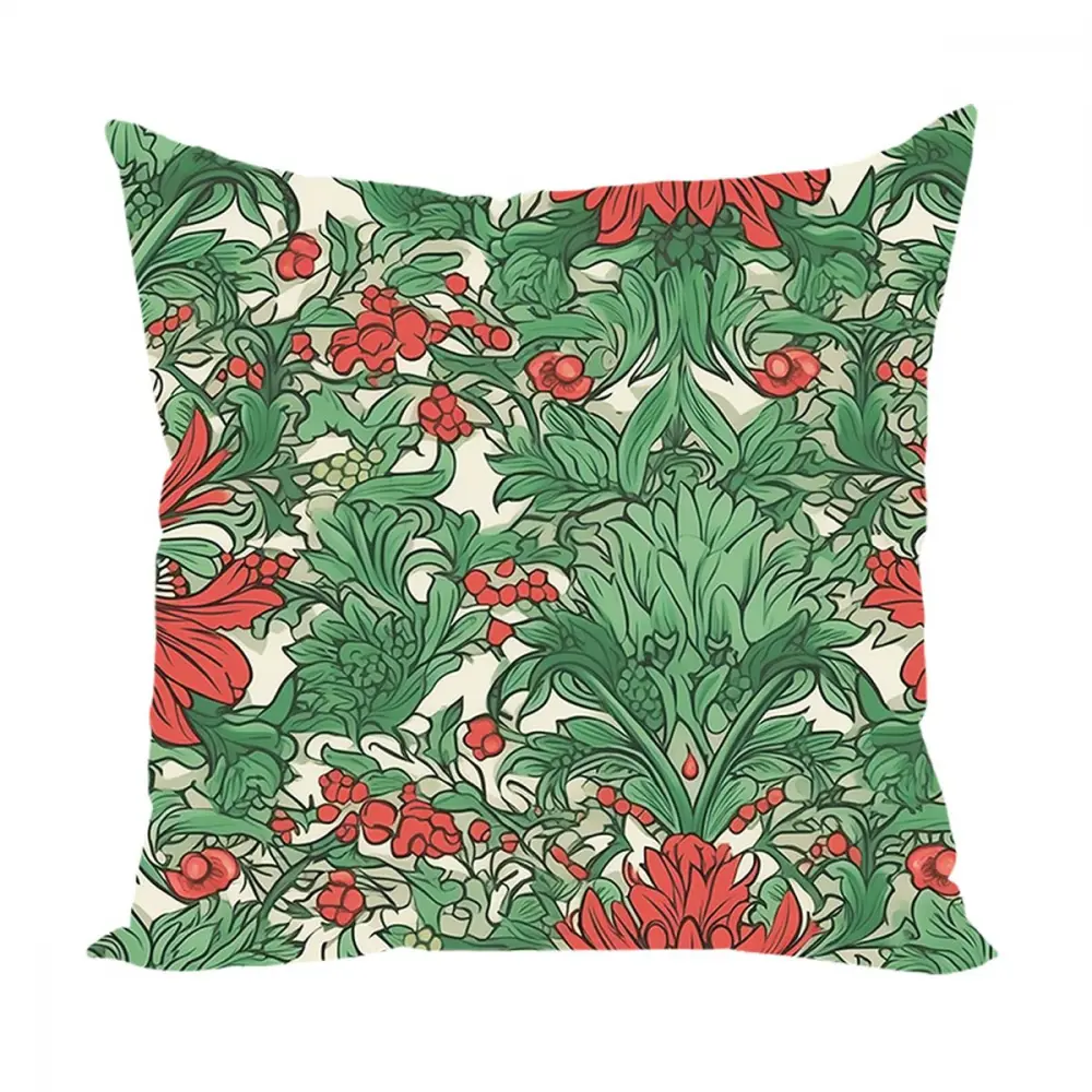 Фото Подушка декоративная Zaberite Красно-зеленый цвет Моррис 3781, 40x40 см Фото Подушка декоративная Zaberite Красно-зеленый цвет Моррис 3781, 40x40 см