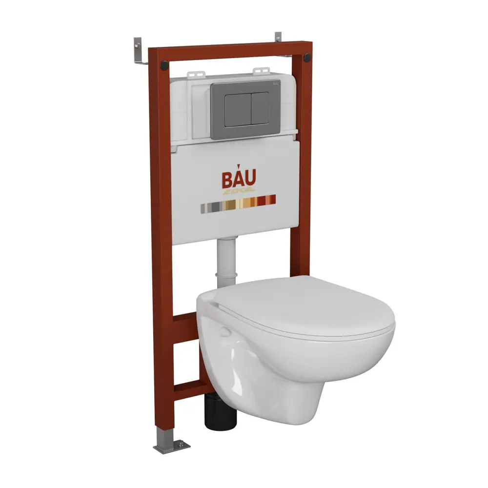 Фото 4 Комплект BAUEDGE 6 в 1 Q111300-BN0111-Q00017: инсталляция PRO, унитаз безободковый Novo, сиденье микролифт, кнопка Stil Gun Grey, нерж. сталь