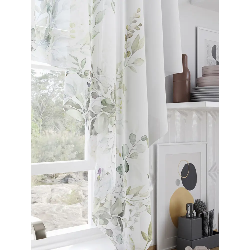 Фото 2 Тюль Helga Базовая коллекция HH534291 на шторной ленте 145x200 см цвет белый, зеленый