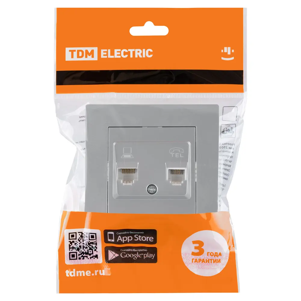 Фото 4 Розетка для телефона/компьютера встраиваемая Tdm electric SQ1816-0248 RJ11 RJ45 с заземлением цвет серый