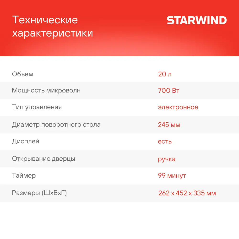Фото 6 Отдельностоящая микроволновая печь Starwind SMW4420 20 л 45.2x26.2x33.5 см цвет черный Фото 6 Отдельностоящая микроволновая печь Starwind SMW4420 20 л 45.2x26.2x33.5 см цвет черный